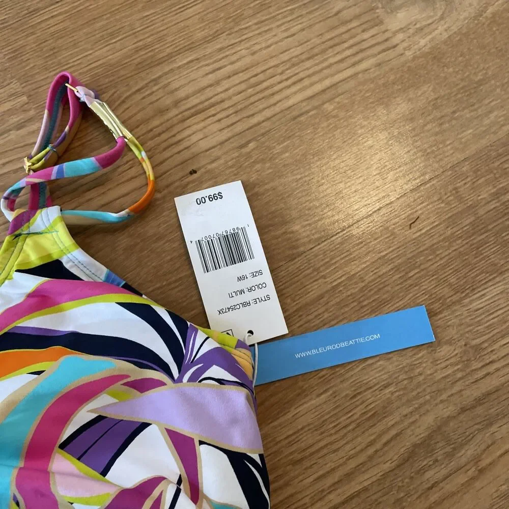 Bleu Rod Beattie Women’s Swim Multicolor Tropical Underwire Tankini Top Sz 16W